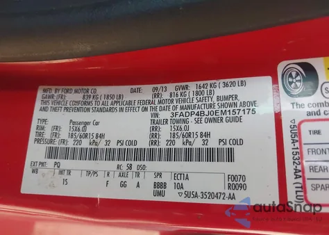 2014 Ford Fiesta Se z USA, uszkodzony, nr VIN 3FADP4BJ0EM157175